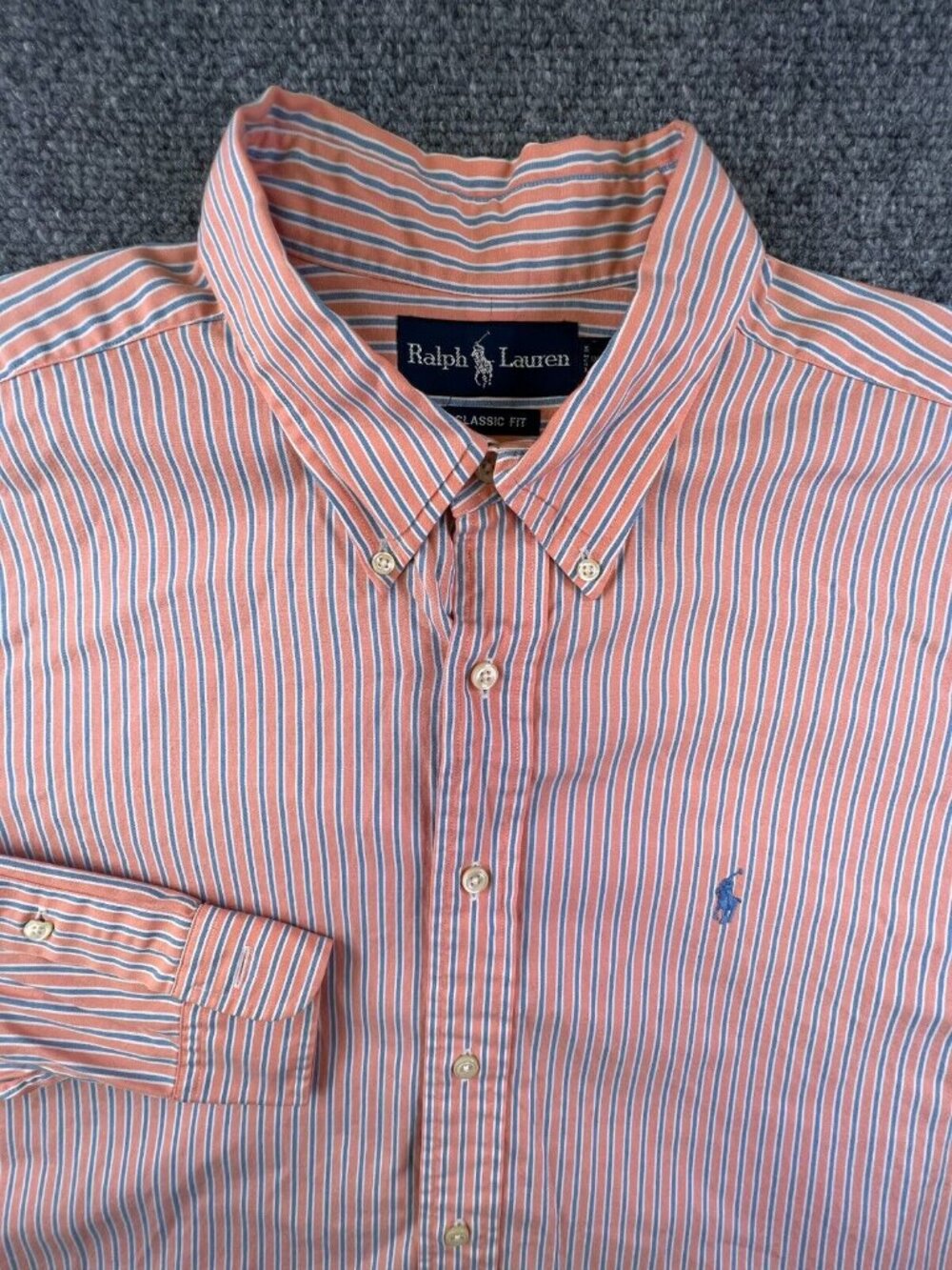 Ralph Lauren Button Up Shirt Long Sleeve Cotton 17 34/35 Orange Striped Classic